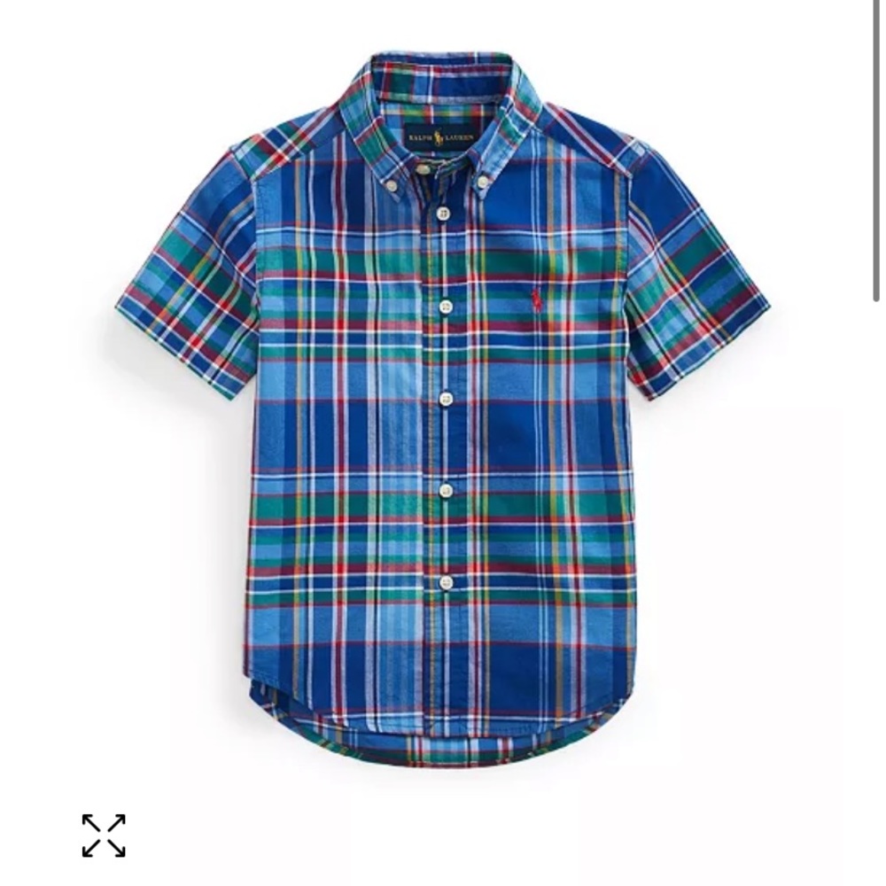 Polo by Ralph Lauren Blue Green Plaid Short-Sleeve Button-Down Shirt